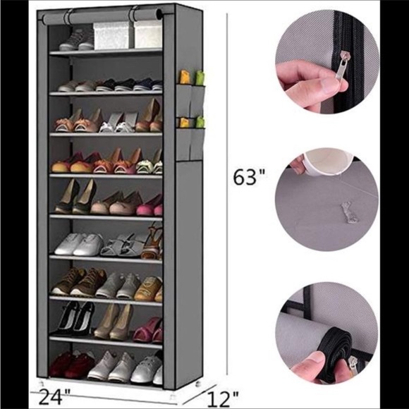 9 Tiers Shoe Rack with Dustproof Cover Closet Shoe Storage Cabinet Organizer - Picture 5 of 5